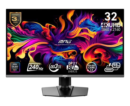 MSI MPG 322URXDE QD-OLED - 31.5 - black, UltraHD/4K, G-Sync comp., USB-C, DisplayPort 2.1a (UHBR20, 240Hz panel
