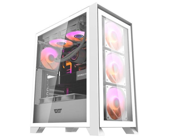 Datora korpuss Darkflash DRX70 GLASS + 4 RGB ventilatori (balts)
