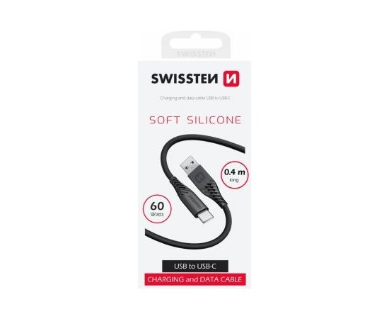 Swissten Soft Silicone USB - USB-C 60W Кабель для передачи данных и зарядки 0.4m