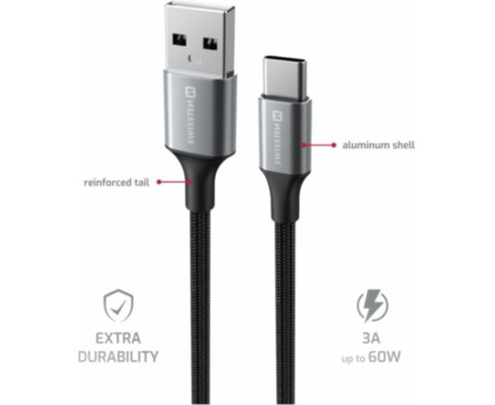 Swissten Textile II USB - USB-C Datu un Uzlādes Vads 1.5m