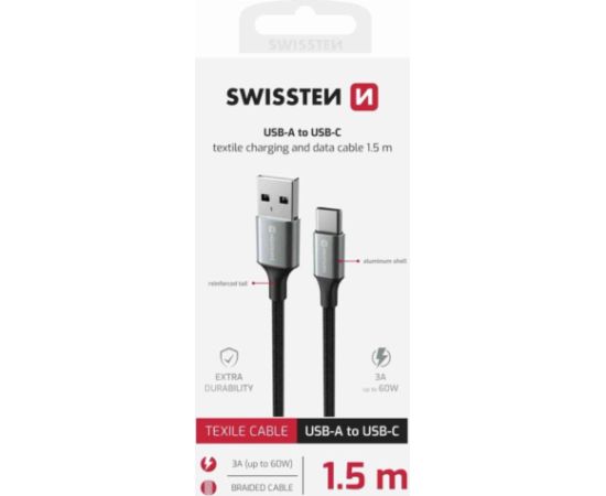 Swissten Textile II USB - USB-C Datu un Uzlādes Vads 1.5m
