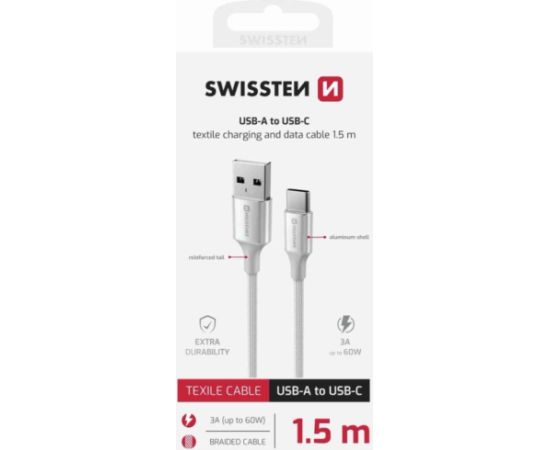 Swissten Textile II USB - USB-C Datu un Uzlādes Vads 1.5m