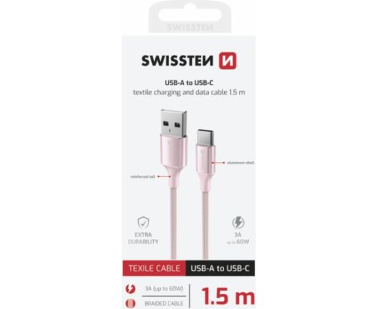 Swissten Textile II USB - USB-C Datu un Uzlādes Vads 1.5m
