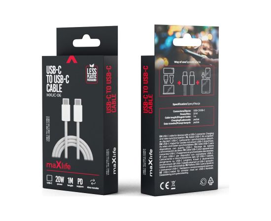 Maxlife MXUC-06 Кабель USB-C на USB-C / 1m / 20W