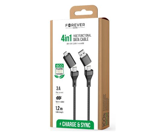 Forever CORE 4in1 USB + USB-C - USB-C + microUSB Kabelis 1.2m