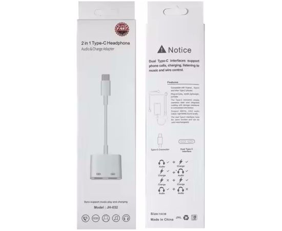 Mocco RoGer JH-032 USB-C на 2x USB-C Аудио адаптер + Зарядка