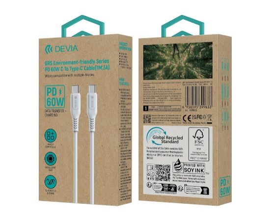 Devia GRS EC636 PD 60W USB-C - USB-C Кабель 1m