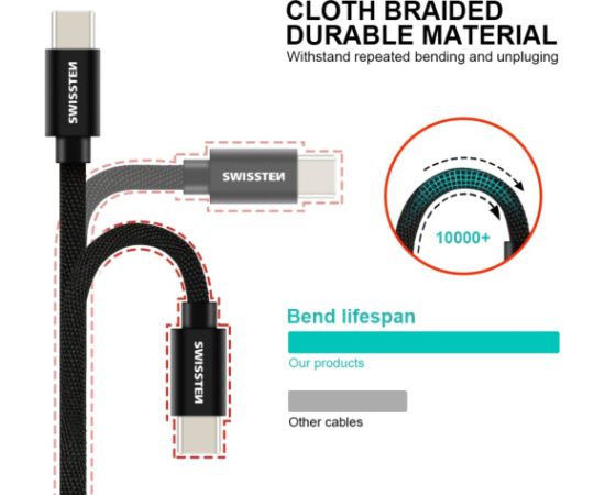 Swissten Textile Универсальный Quick Charge 3.1 USB-C USB Кабель данных 20 cм