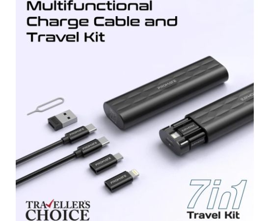 Promate Perk Компактный набор из кабеля и адаптеров 4-в-1 USB-C / micro / Lightning / 0,3m