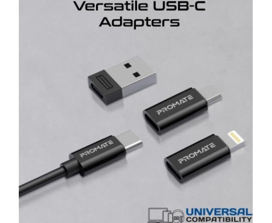 Promate Perk Компактный набор из кабеля и адаптеров 4-в-1 USB-C / micro / Lightning / 0,3m