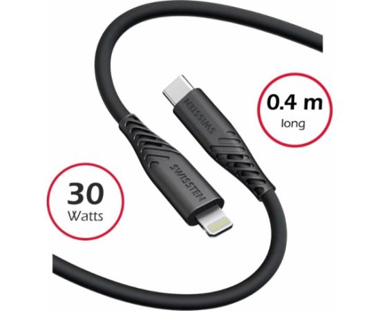 Swissten Soft Silicone USB-C - Lightning 30W Datu un Uzlādes vads 0.4m
