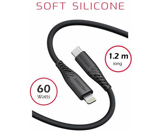 Swissten Soft Silicone USB-C - Lightning 60W Datu un Uzlādes vads 1.5m
