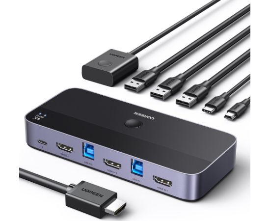 KVM UGREEN CM664 switch 3xUSB-A,2xUSB-B,2xUSB-C,3xHDMI,micro USB