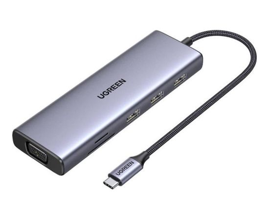 Ugreen Hub USB-C CM498, 3x USB 3.0, HDMI 4k 30Hz, VGA, RJ45, SD/TF, PD 100W