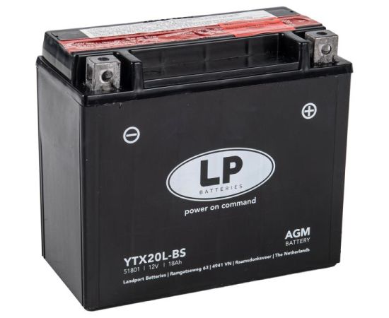 AKUMULATORS LANDPORT 12V 18Ah komplektā elektrolīts 175x87x155mm YTX20L-BS AGM