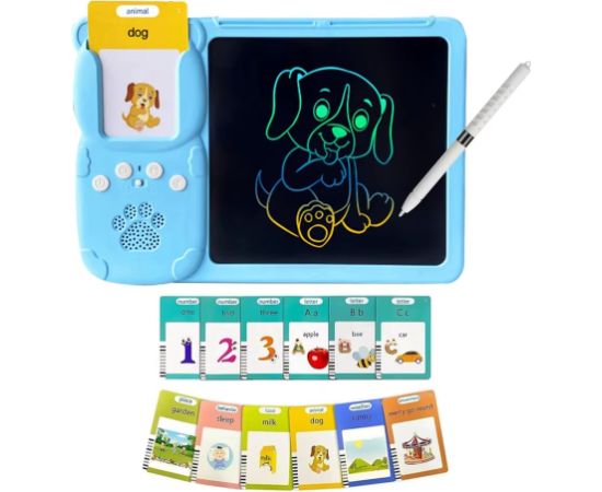 Kiddyz mācību planšete ar 112 kartītēm un LCD tāfeli – USB uzlādējama rotaļlieta bērniem vecumā no 3 līdz 8 gadiem, zils