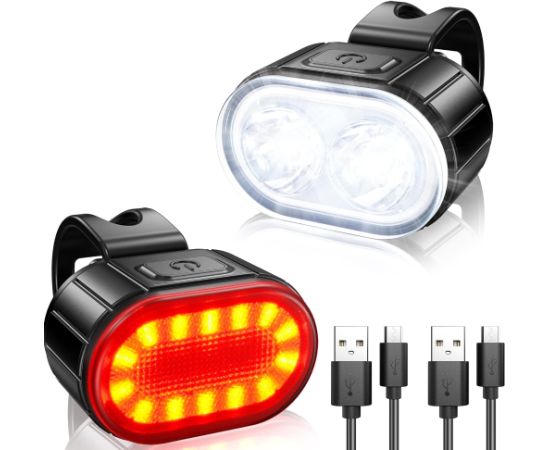 Elight USB uzlādējama LED velosipēda priekšējais un aizmugurējais gaismu luktura, melns