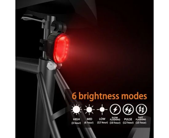 Elight USB uzlādējama LED velosipēda priekšējais un aizmugurējais gaismu luktura, melns
