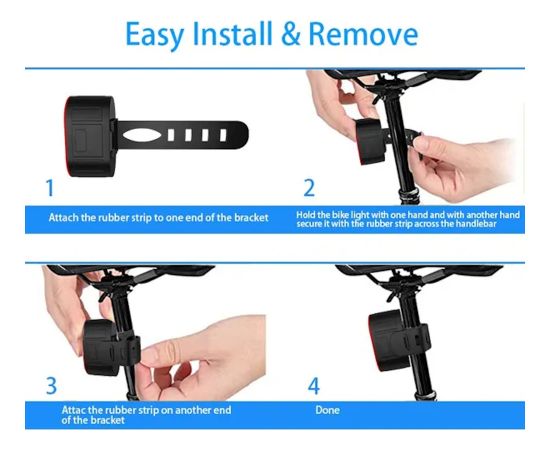 Elight USB uzlādējama LED velosipēda priekšējais un aizmugurējais gaismu luktura, melns