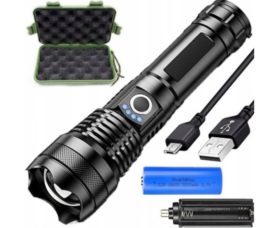 Elight taktiskā USB lukturīša XHP50 versija – 1500 lūmeni, ūdensizturīgs, ar 18650 akumulatoru, tālas darbības, Melns