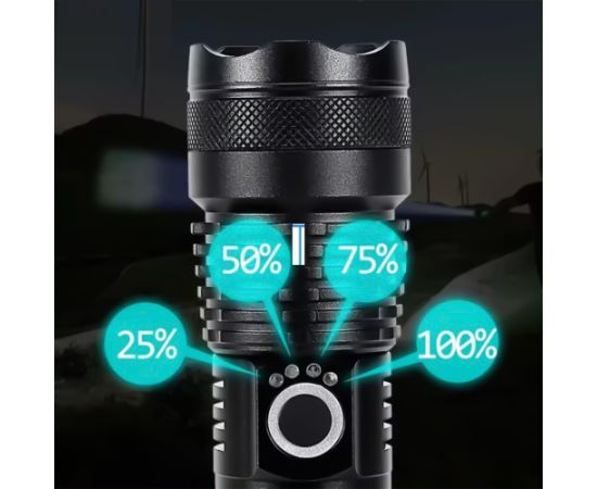 Elight taktiskā USB lukturīša XHP50 versija – 1500 lūmeni, ūdensizturīgs, ar 18650 akumulatoru, tālas darbības, Melns