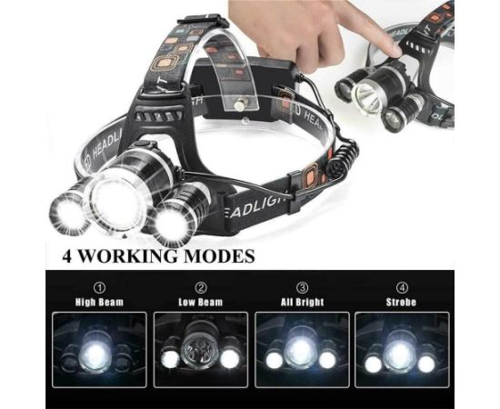 Elight Перезаряжаемая LED Налобная Лампа 3-Луча 1000lm T6 + XPE Черная