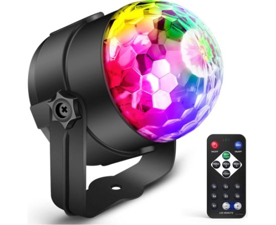 Elight RGB LED disko bumbas gaisma – ar tālvadības pulti, rotējoša partijas lampa, barošana no elektrības, melna