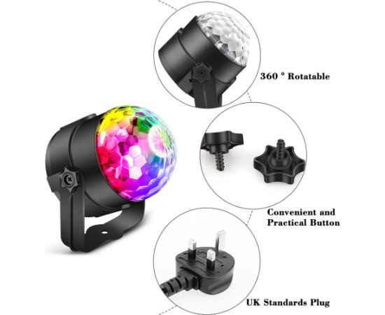 Elight RGB LED disko bumbas gaisma – ar tālvadības pulti, rotējoša partijas lampa, barošana no elektrības, melna