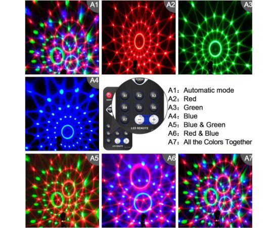 Elight RGB LED disko bumbas gaisma – ar tālvadības pulti, rotējoša partijas lampa, barošana no elektrības, melna