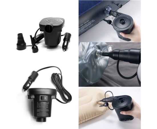 iWear elektriskais piepūšamais pumpis FY-268 – 12V auto barošana 3 uzgaļi Melns