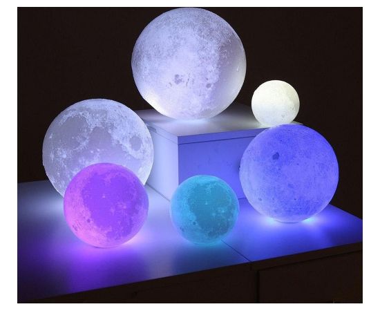 Elight viedā mēness formas projektorlampa – skaņjutīga RGB gaisma ar lāzeru, taimeri un tālvadību, bēša