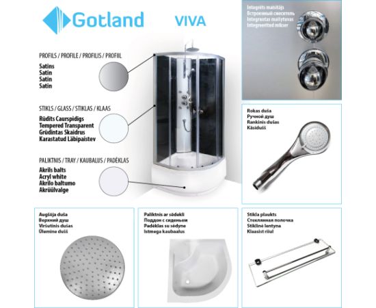 Душевая кабина  GOTLAND VIVA 80*80*195cm, массажная, 40cm поддон, без крыши