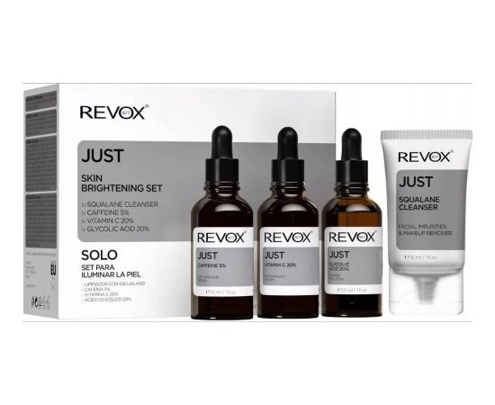 Dermalogica Skin Brightening Set Revox B77: Just, Caffeine 5%, Anti-Dark Circles, Day, Eye Serum, 30 ml + Just, Vitamin C 2%, Anti-Oxidant, Serum, For Face, 30 ml + Just, Glycolic Acid 20%, Toning, Serum, For Face, 30 ml + Just, Squalane, Eliminates Impur