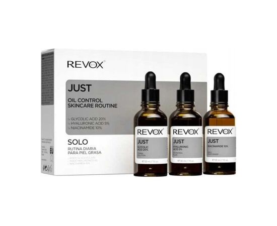 Thalgo Oil Control Skincare Routine Set Revox B77: Just, Niacinamide 10 %, Moisturizing, Daily, Serum, For Face, 30 ml + Just, Hyaluronic Acid 5%, Hydrating, Fluid, For Face, 30 ml + Just, Glycolic Acid 20%, Toning, Serum, For Face, 30 ml For Women