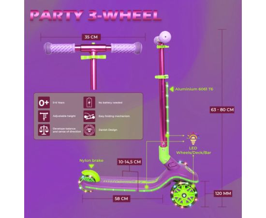 Story Party trīsriteņu LED bērnu skrejritenis Violets