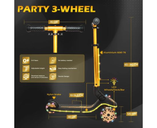 Story Party trīsriteņu LED bērnu skrejritenis Zelta
