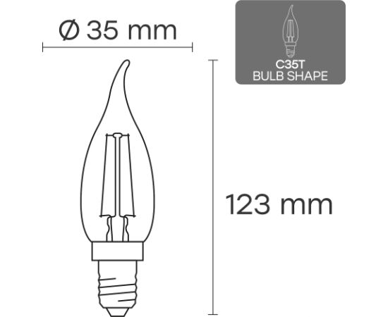 Visional C35T LED Лампочка Филамент E14 6W 3000K 840lm Прозрачное стекло 220–240V RA>80