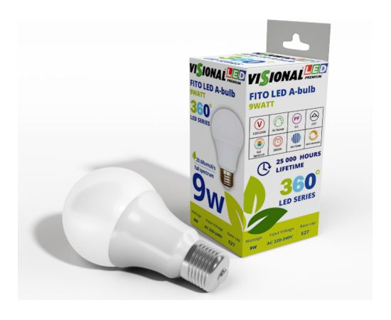 Visional Visonal 9W Filament Фито Led Лампа A60 E27 20.68 µmol/s (Полного спектра) для идеального выращивания растений
