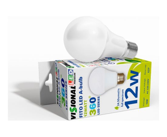 Visional 12W Filament Fito Led Lampa - Spuldze A60 E27 24.50 µmol/s (pilna spektra) priekš perfektas augu audzēšanas