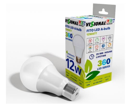 Visional 12W Filament Fito Led Lampa - Spuldze A60 E27 24.50 µmol/s (pilna spektra) priekš perfektas augu audzēšanas