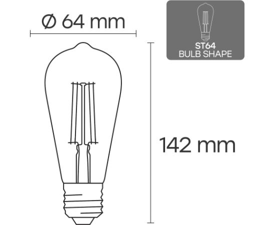 Visional ST64 LED Filament Spuldze E27 8W 3000K 960lm Dzintara Stikls 220–240V RA>80