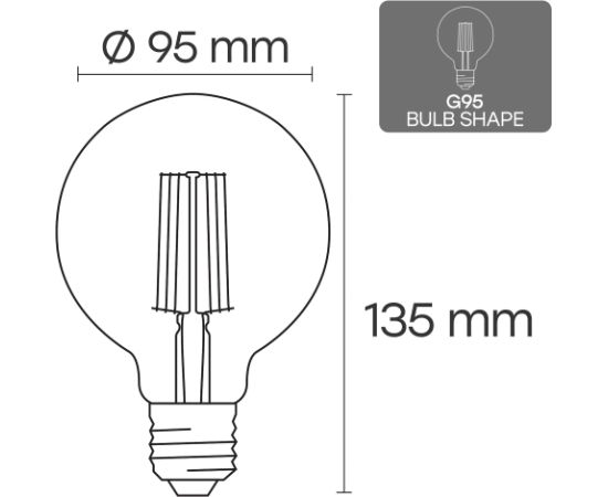 Visional G95 LED Лампа с Нитью E27 10W 3000K 1200lm Прозрачное Стекло 220–240V RA>80