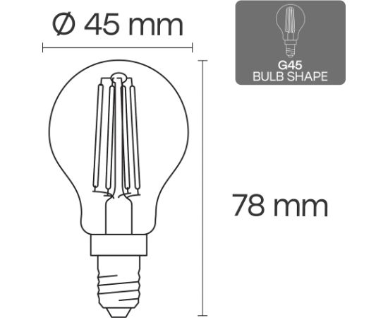 Visional G45 LED Лампочка с нитью E14 4W 3000K 520lm Прозрачное стекло 220–240V RA>80