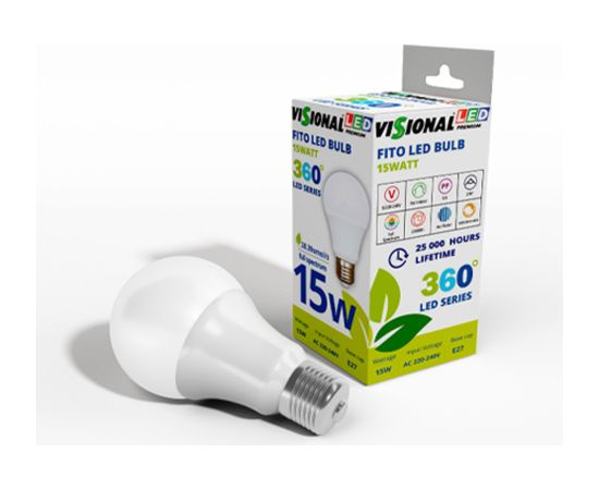 Visional Visonal 15W Filament Fito Led Lampa - Spuldze A60 E27 28.39 µmol/s (pilna spektra) priekš perfektas augu audzēšanas