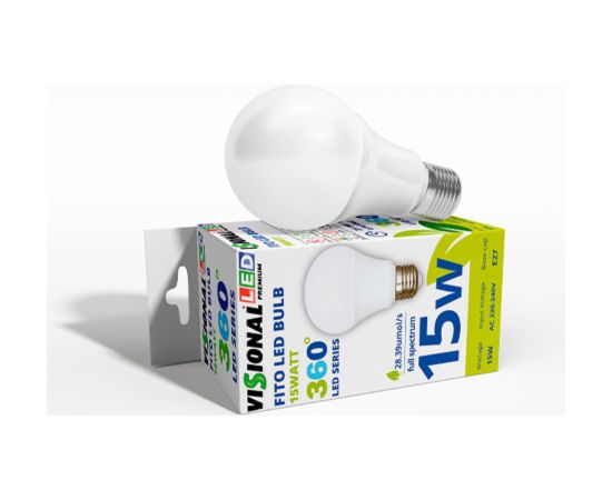Visional Visonal 15W Filament Fito Led Lampa - Spuldze A60 E27 28.39 µmol/s (pilna spektra) priekš perfektas augu audzēšanas