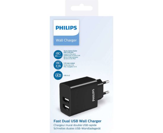 Philips DLP2610|12 - tālruņa lādētājs 2 X USB | melns