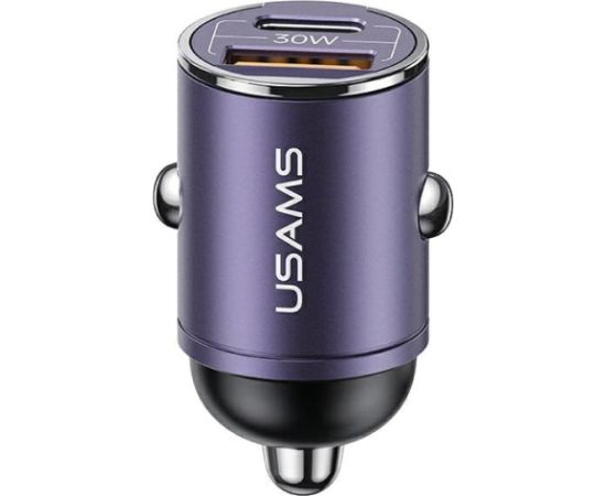 USAMS Charg. sam. 1xUSB+1xUSB-C C38 30W PD Fast Charge ar iebūvētu gredzenu violeta CC206CC02 (US-CC206)