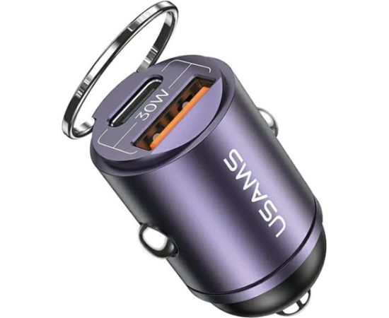 USAMS Charg. sam. 1xUSB+1xUSB-C C38 30W PD Fast Charge ar iebūvētu gredzenu violeta CC206CC02 (US-CC206)