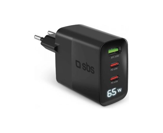 SBS LCD Wall Charger, USB-A, 2x USB-C, LCD, 65 W, Lādētājs