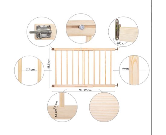 Koka drošības vārti Springos SG005, regulējami 72-122 cm